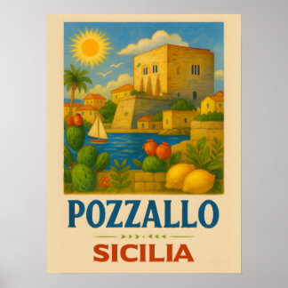 Pozzallo Sizilien mit La Torre Cabrera Poster