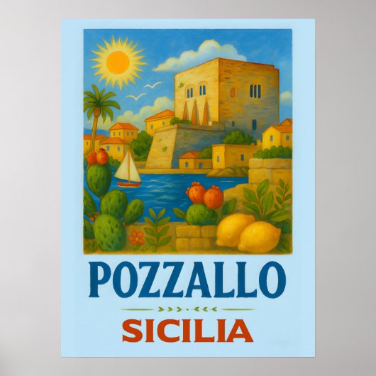 Pozzallo Sizilien mit La Torre Cabrera Poster (Vorne)