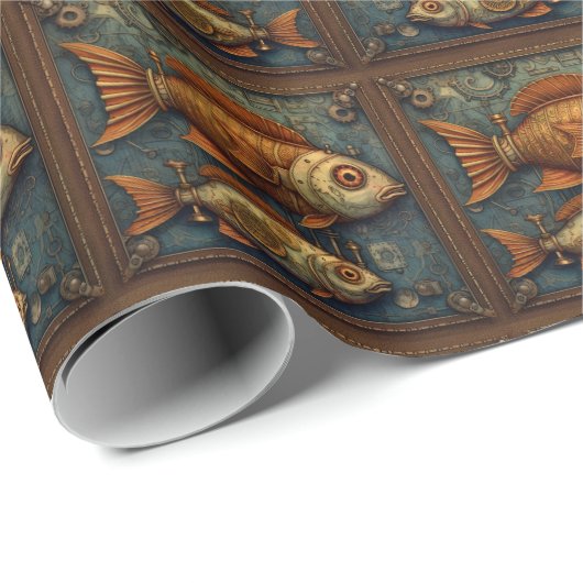 PP 572 Steampunk Fish 2 of 3 Geschenkpapier (Rolleneckpunkt)