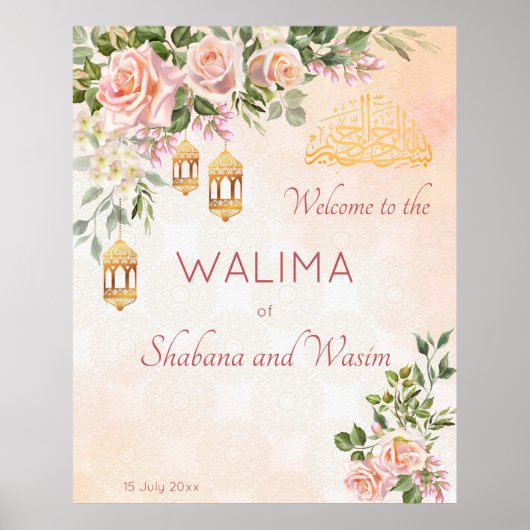 Ppastel cream roses Moroccan lanterns welcome Poster (Vorne)
