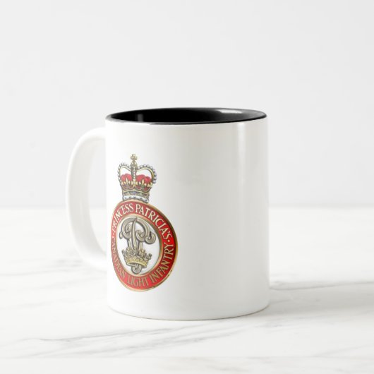 PPCLI Cap Abzeichen auf weißem Untergrund Zweifarbige Tasse (Vorderseite Links)