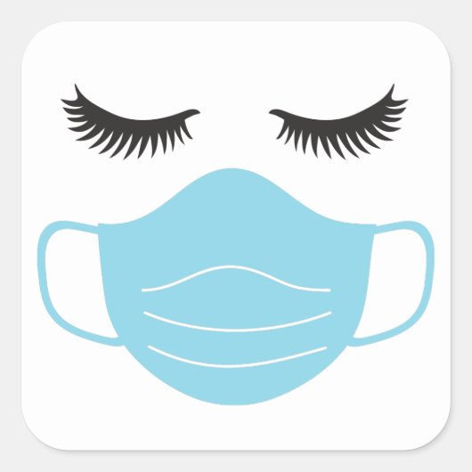 PPE-Maske und Lashes Quadratischer Aufkleber (Vorderseite)