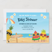 PPlayful summer beach cartoon fruit baby shower Einladung (Vorderseite)