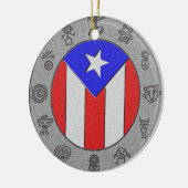 PR-Fahne und Petroglyphen Keramik Ornament (Links)