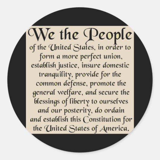Präambel zur Konstitution der Vereinigten Staaten Runder Aufkleber (Vorderseite)