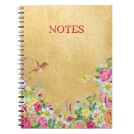 Pracht Gold Blumen Kolibri Notizblock