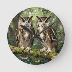 Prächtige Adler-Eulen Waldniederlassung Runde Wanduhr