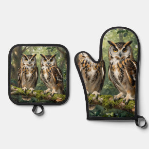 Prächtige Adler-Eulen Waldwahrzeichen Ofenhandschuh & Topflappen-Set