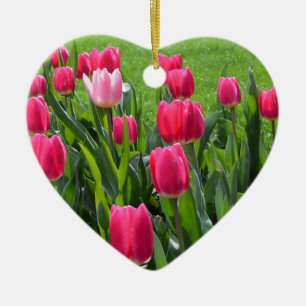 prächtige Frühlingspinke Tulpe Blume zum Geburtsta Keramik Ornament