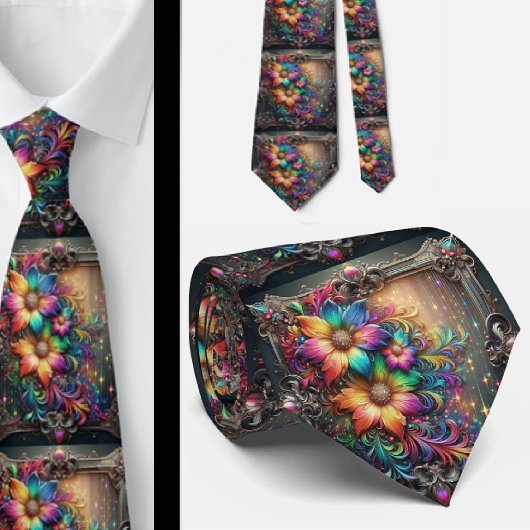 Prächtige Krawatte | Regenbogen-Blumen Faux Glitte
