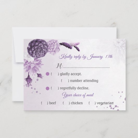 prächtige lila Farbtöne Blume Wahl UAWG RSVP Karte (Vorderseite)