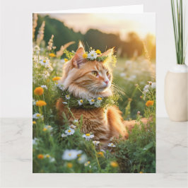 Prachtige rode kater versierd met bloemetjes karte