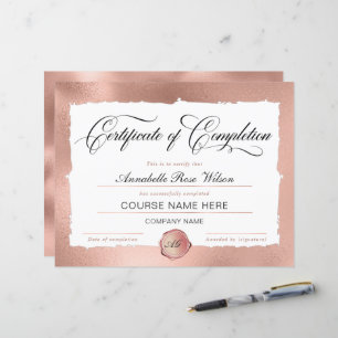 Prächtige Rose Gold Certificate of Completion Awar