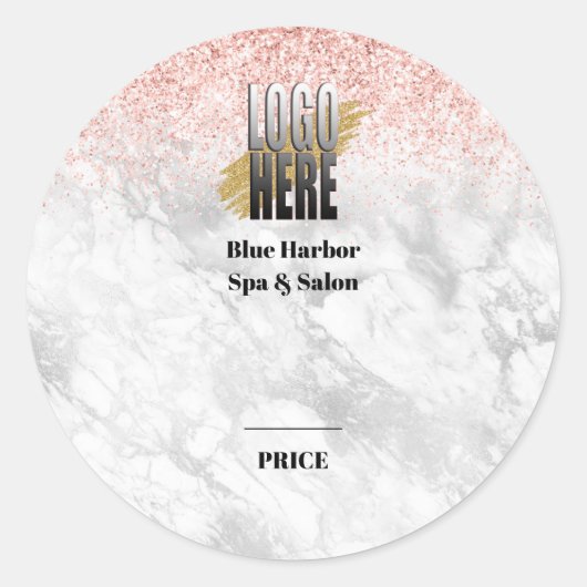 Prächtige Rose Gold Glitzer Marmor Logo Preis-Mark Runder Aufkleber (Vorderseite)