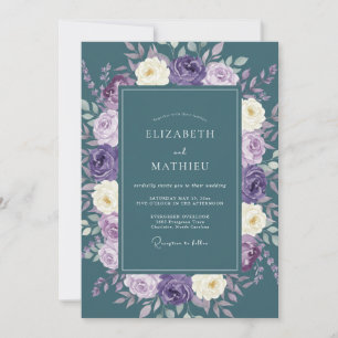 Prächtige Teal-Blumenhochzeit Einladung