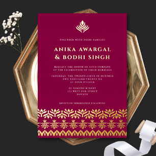 Prächtige Verzierte Indische Rahmen Hochzeit Gold Folieneinladung