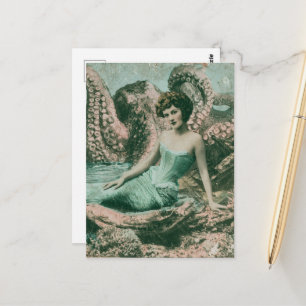 Prächtige Vintage Meerjungfrau Lady und ein Seeung Postkarte