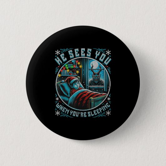 Prächtiger Fröhlicher Krampus Er Sieht Dich Vintag Button (Vorderseite)