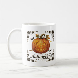 Prächtiger goldener Jack-o'-Lantern Halloween-Kuns Kaffeetasse