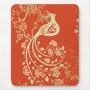 Prächtiger Goldener Vogel Feine Weibliche Retro-Bl Mousepad