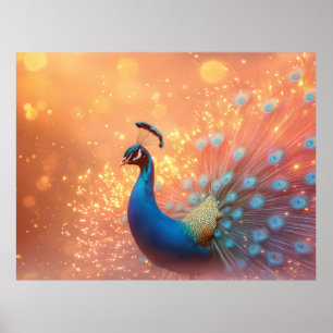 Prächtiger Pfau mit lebendigem Gefieder Poster