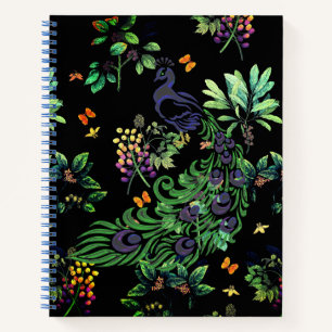 Prächtiger Pfau und Vintage-Blumenmuster Notizblock