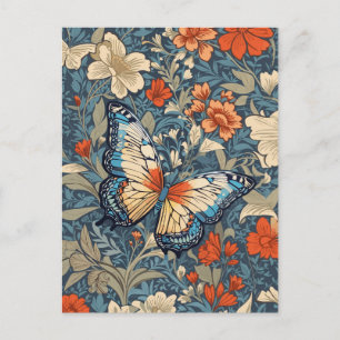 Prächtiger Schmetterling unter William Morris Blum Postkarte