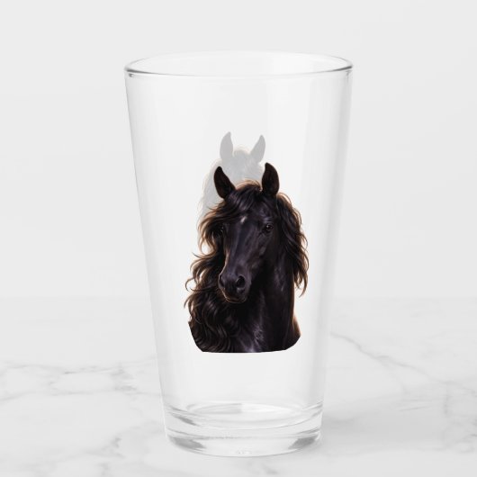 Prächtiger schwarzer Hengst Glas (Vorderseite)