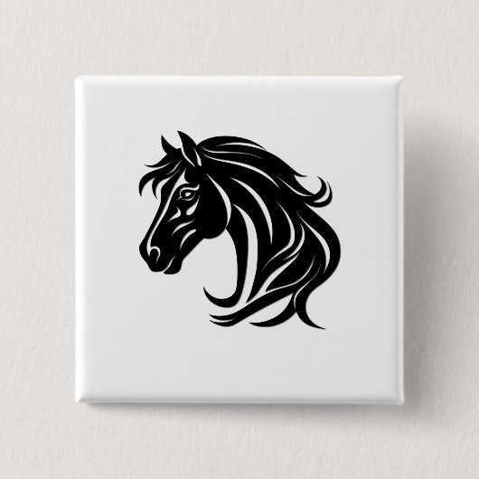 Prächtiger schwarzer Pferdekopf Button (Vorderseite)