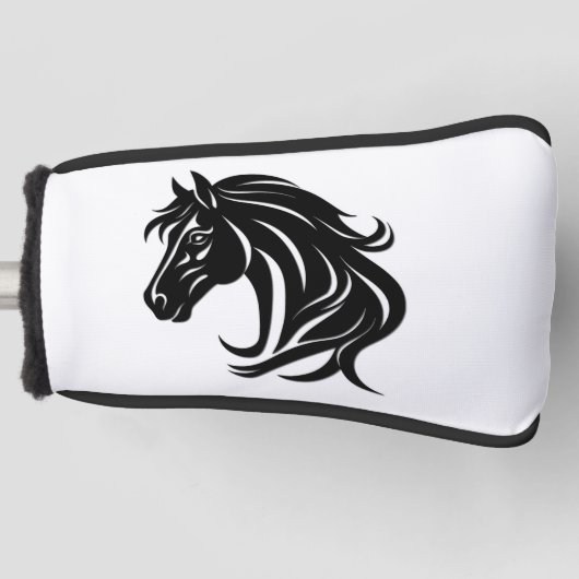 Prächtiger schwarzer Pferdekopf Golf Headcover (Vorderseite)