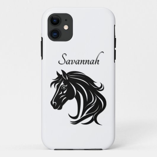 Prächtiger schwarzer Pferdekopf mit Namen Case-Mate iPhone Hülle (Rückseite)