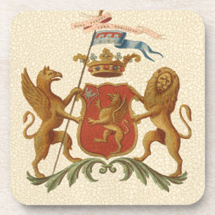 Prächtiges heraldisches Abzeichen mit Greif und Untersetzer