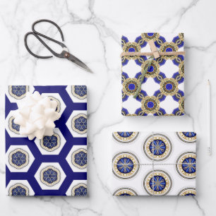 Prächtiges Marine-Weiß und Gold  Geschenkpapier Set