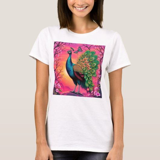Prächtiges Pfau-Design T-Shirt (Vorderseite)