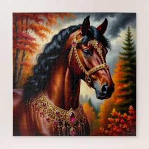 Prächtiges Pferd mit aufwendigem goldenen Geschirr Puzzle