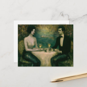 Prächtiges Vintage-Meeresjungfrau-Paar Dinnerparty Postkarte