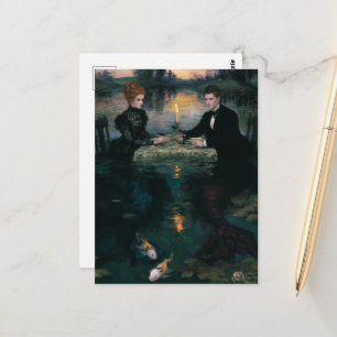 Prächtiges Vintage-Meeresjungfrau-Paar Dinnerparty Postkarte