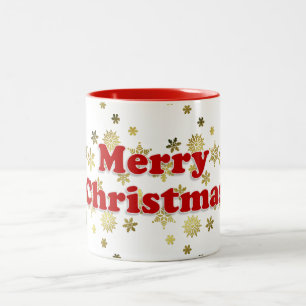 Prächtiges Weiß Rot und Gold Frohe Weihnachten Zweifarbige Tasse