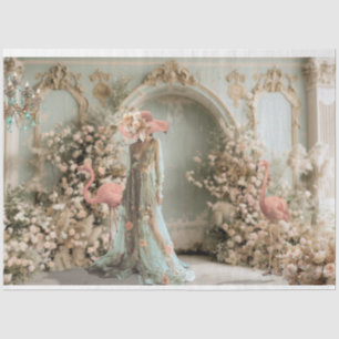 Prächtigkeit, elegante Dame, Flamingo und Blumen Seidenpapier