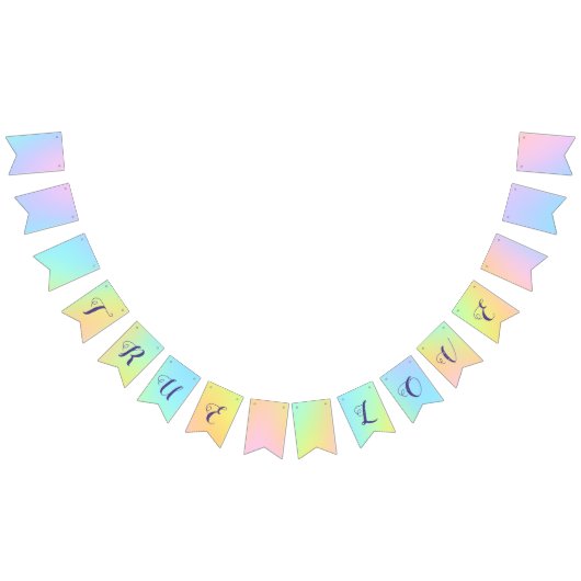 Prachtvolle Pastel Rainbow Wedding "True Love" Wimpelkette (Alle)