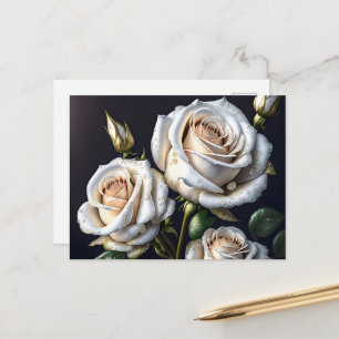Prachtvolle weiße Rosen mit goldenen Details Feiertagspostkarte