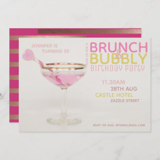 Prachtvoller 50. BRUNCH BUBBLY Cocktail PINK GOLD Einladung