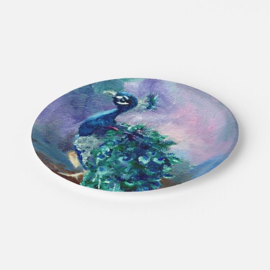 Prachtvoller Pfau II Pappteller (Schrägansicht)