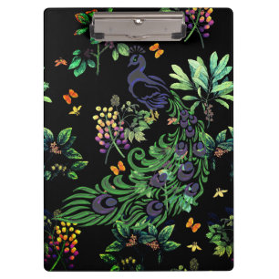 Prachtvoller Pfau und Vintage-Blumenmuster Klemmbrett