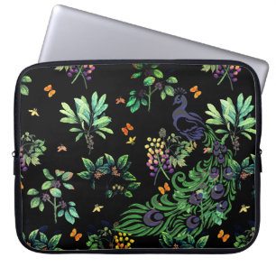 Prachtvoller Pfau und Vintage-Blumenmuster Laptopschutzhülle