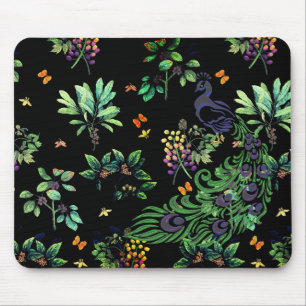 Prachtvoller Pfau und Vintage-Blumenmuster Mousepad