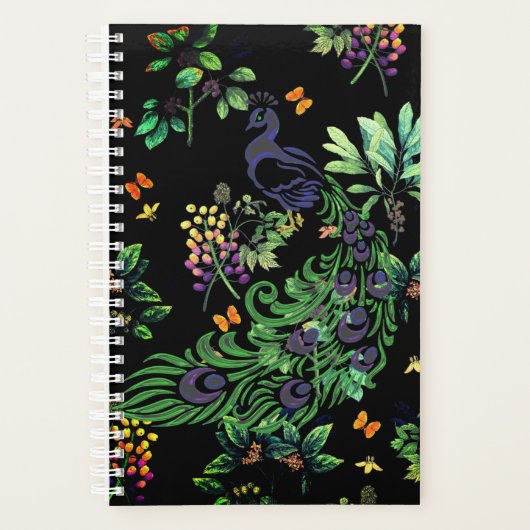 Prachtvoller Pfau und Vintage-Blumenmuster Planer (Vorderseite)