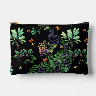 Prachtvoller Pfau und Vintage-Blumenmuster Zubehörtasche