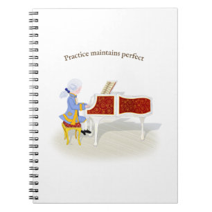 "Practice Maintains Perfect" Mozart Piano Notizblock