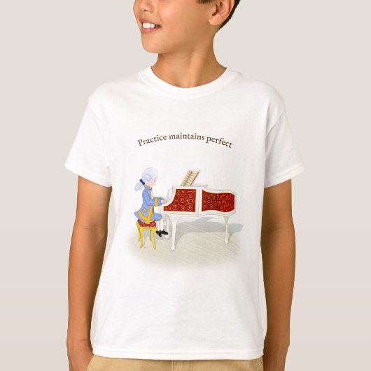 "Practice Maintains Perfect" Mozart Piano spielen T-Shirt (Vorderseite)